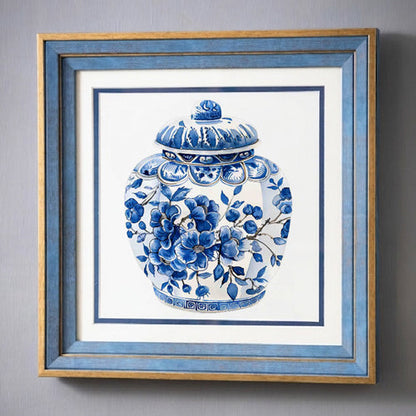 Blue & White Framed Wall art - 12"x12"