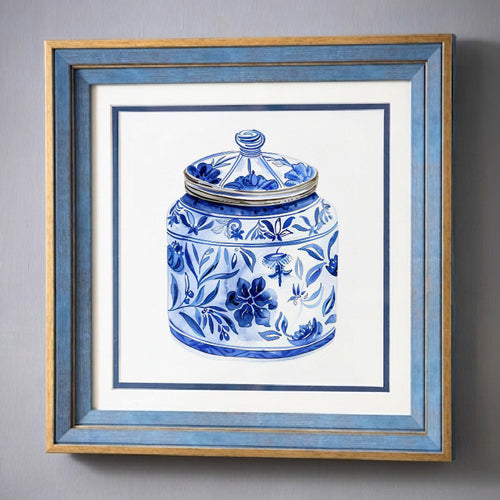 Blue & White Framed Wall art - 12"x12"