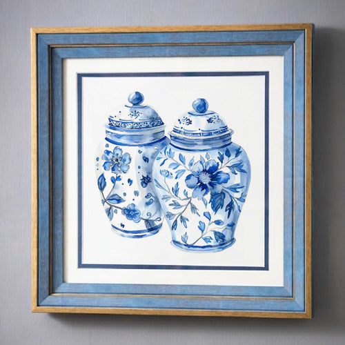 Blue & White Framed Wall art - 12"x12"