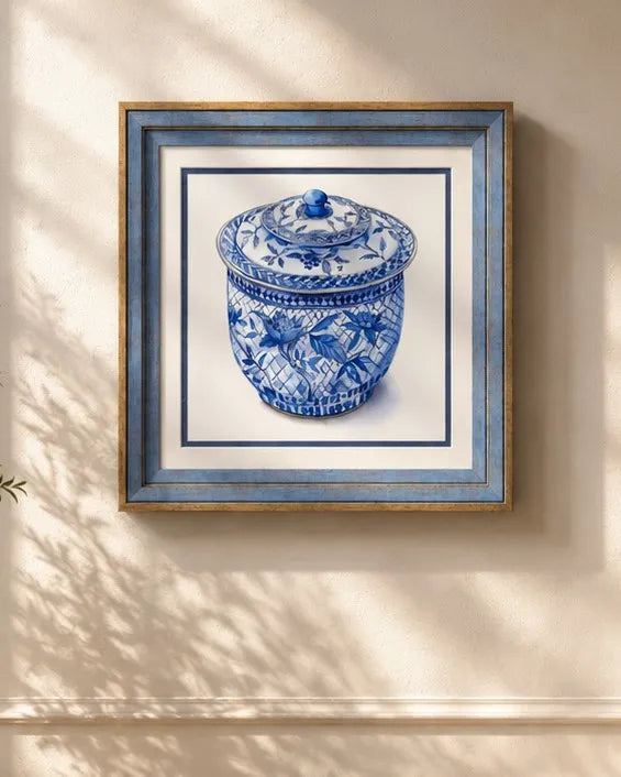 Blue & White Framed Wall art - 12"x12"