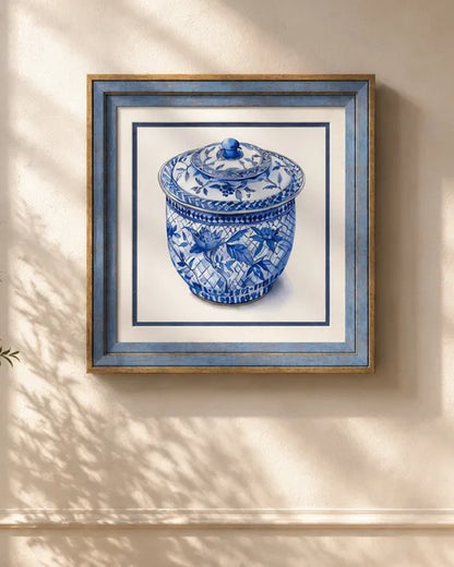 Blue & White Framed Wall art - 12"x12"