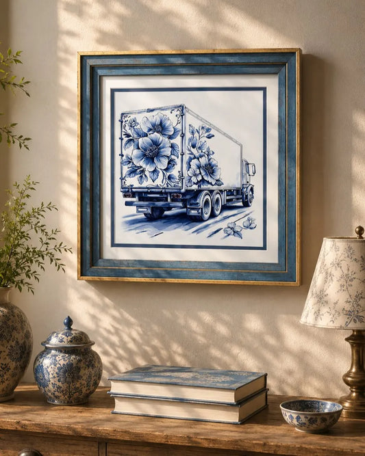 Blue & White Framed Wall art - 12"x12"