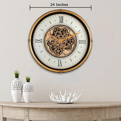 Suave Contemporary Round Luxury Designer Wall Clock Online With Moving Gear Mechanism Buy Wall Clock Online (Steel Body)