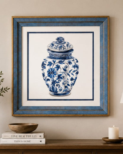 Blue & White Framed Wall art - 12"x12"