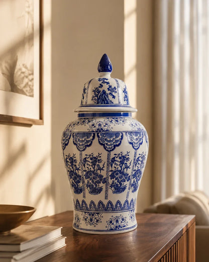 Royal Blue Garden Pavilion Temple Jar - 82 Cm