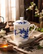 Blue Blossom Bone China Mug with Lid