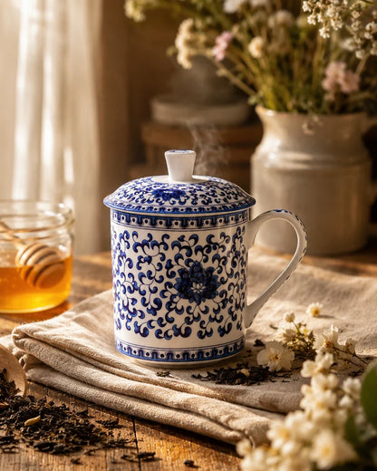 Royal Blue Floral Bone China Mug