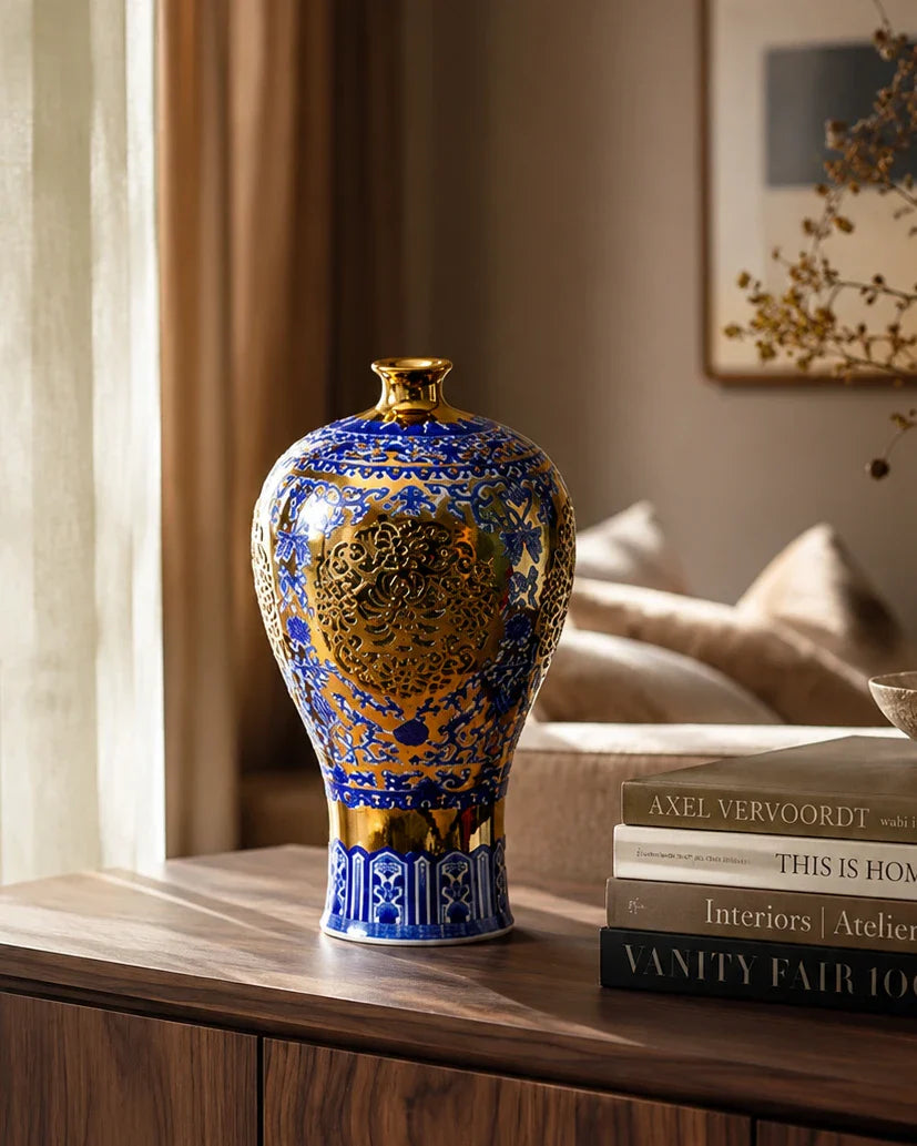 Royal Blue Filigree Decorative Vase