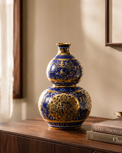 Royal Blue Filigree Double Gourd Vase