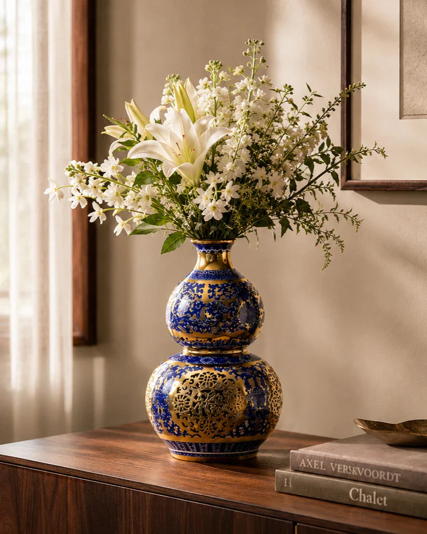 Royal Blue Filigree Double Gourd Vase