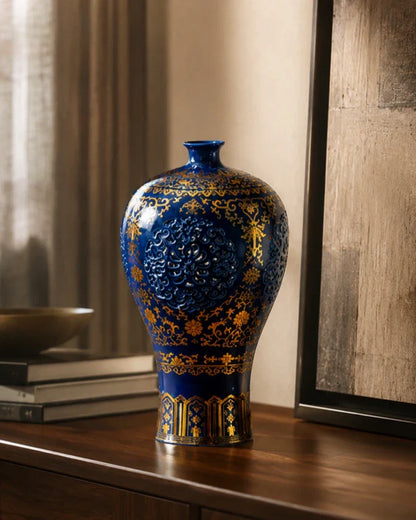 Regal Azure Carved Vase
