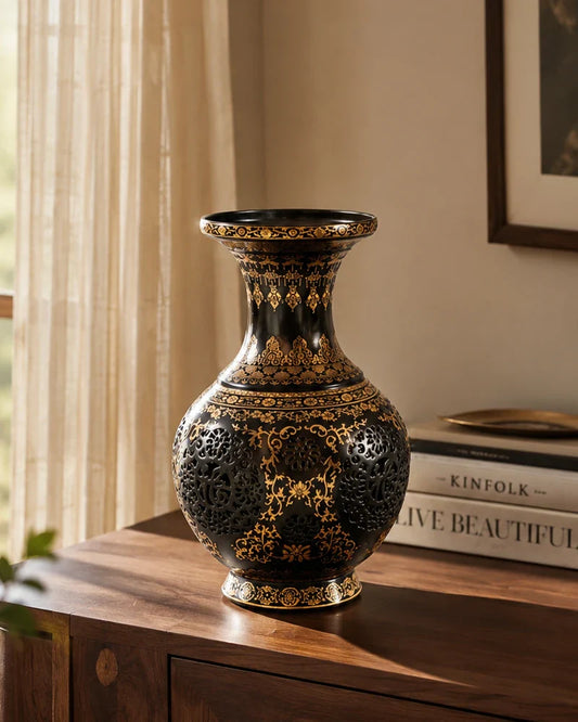 Antique Noir Filigree Vase