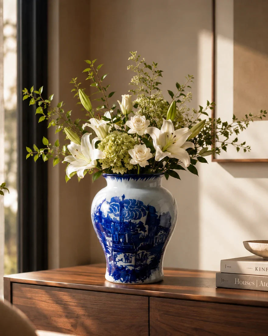 Classic Blue Scenic Vase