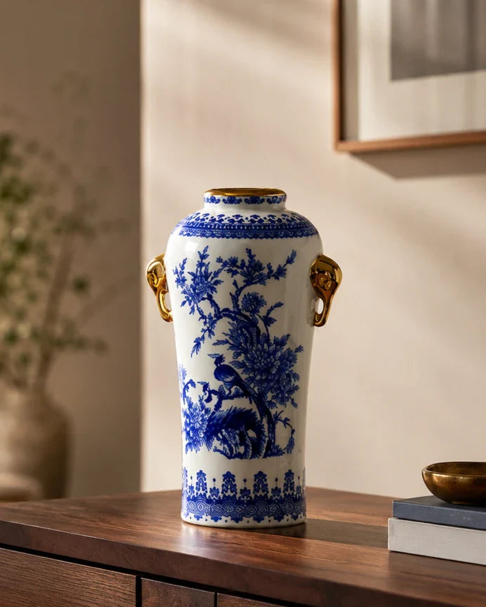 Blue Bird Blossom Ceramic Vase