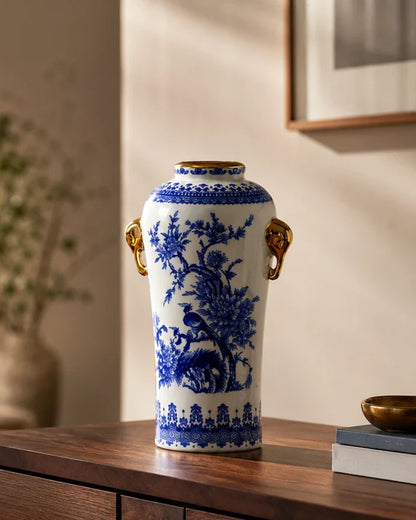 Blue Bird Blossom Ceramic Vase