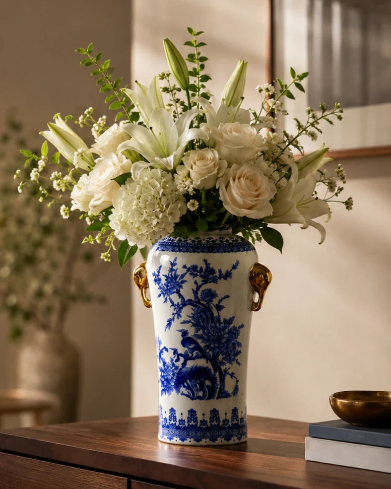 Blue Bird Blossom Ceramic Vase