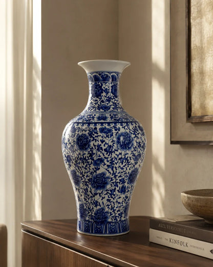 Oriental Indigo Floral Ceramic Vase