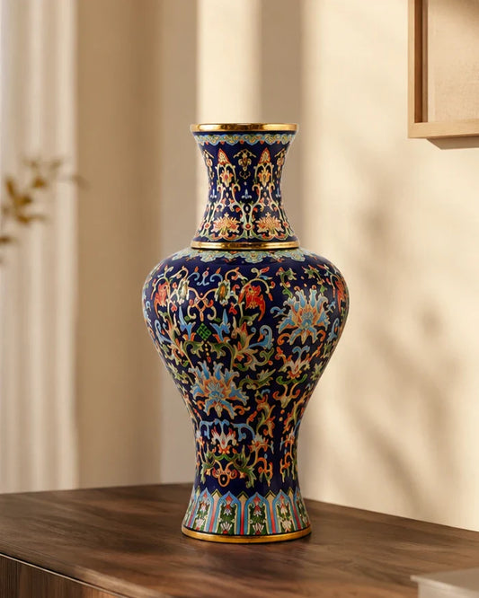 Majestic Enamel Cloisonne Flower Vase - Blue