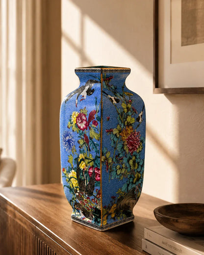 Blossom Cloisonn Enamel Vase - Blue