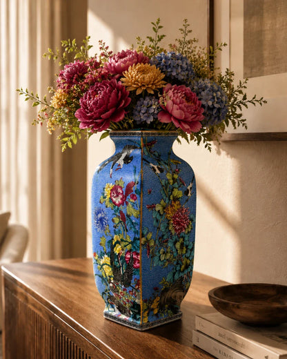 Blossom Cloisonn Enamel Vase - Blue