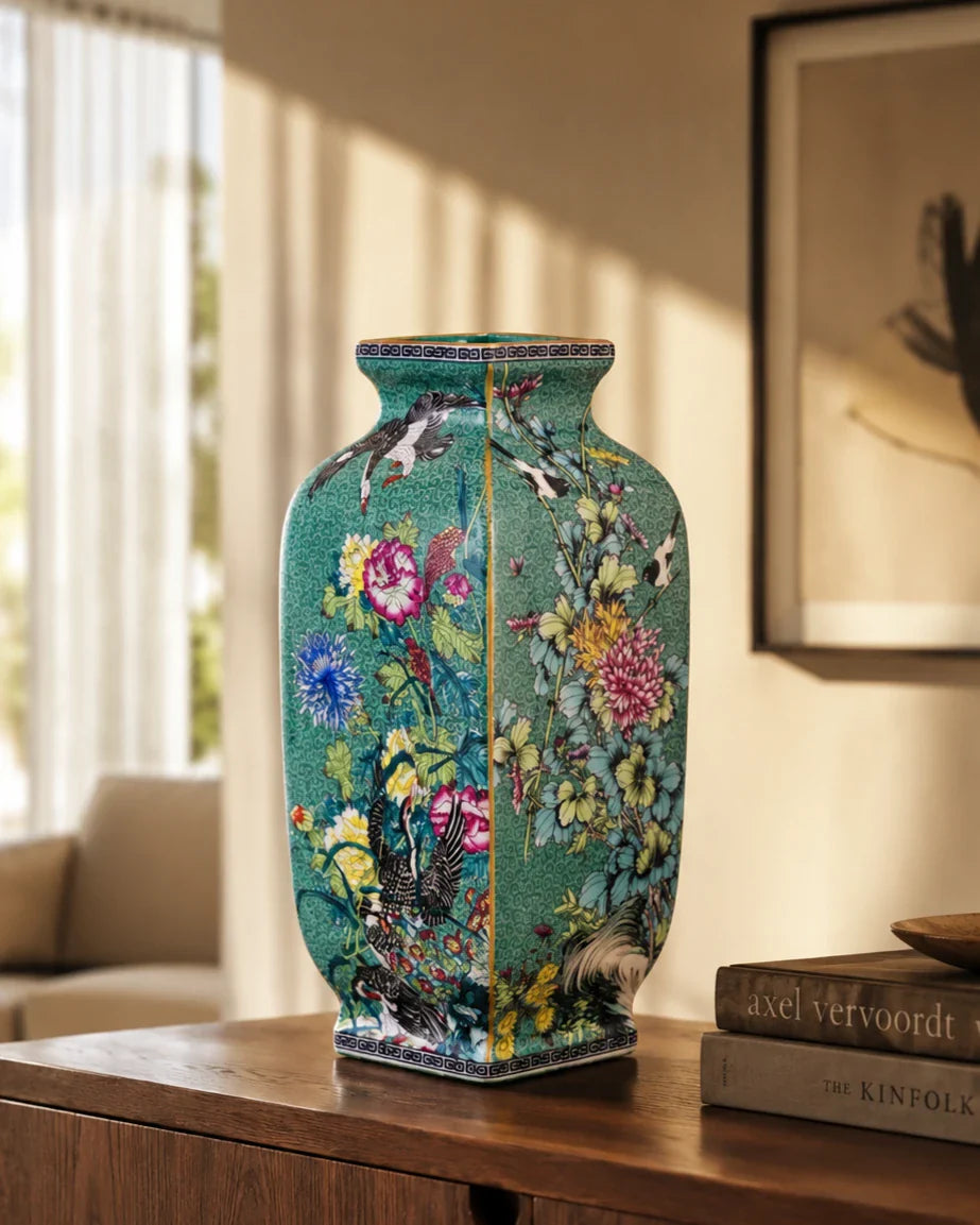 Blossom Cloisonn Enamel Vase - Green