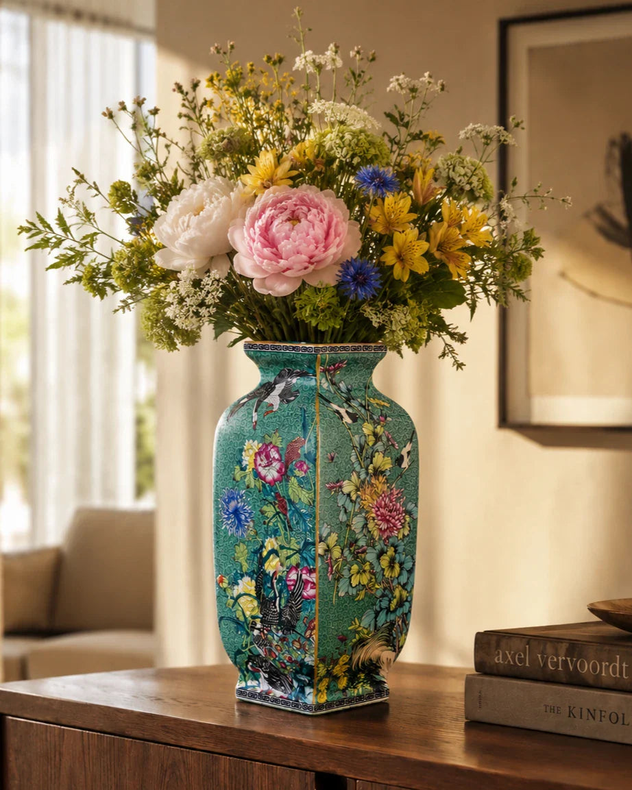 Blossom Cloisonn Enamel Vase - Green