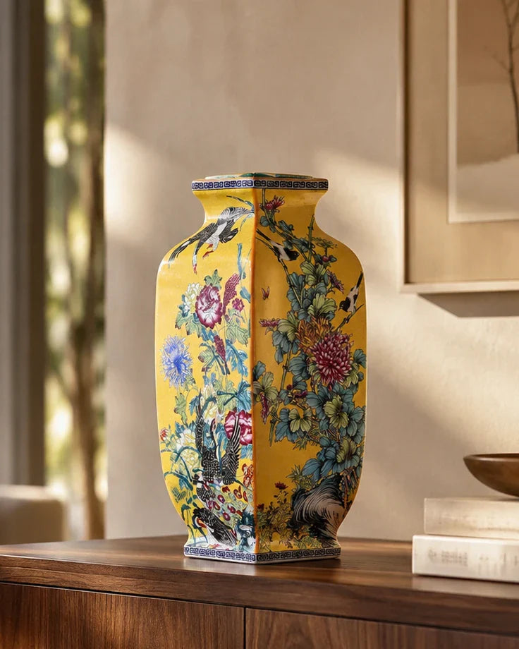 Blossom Cloisonn Enamel Vase - Yellow