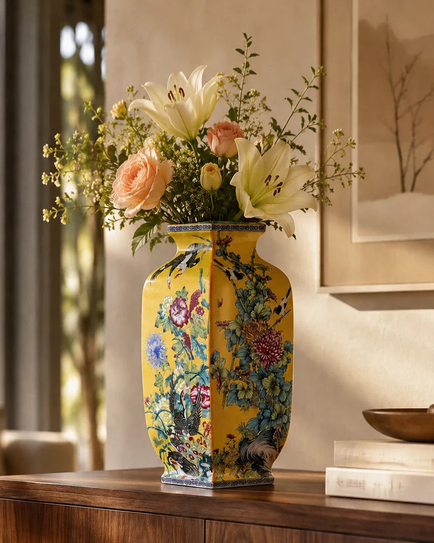 Blossom Cloisonn Enamel Vase - Yellow