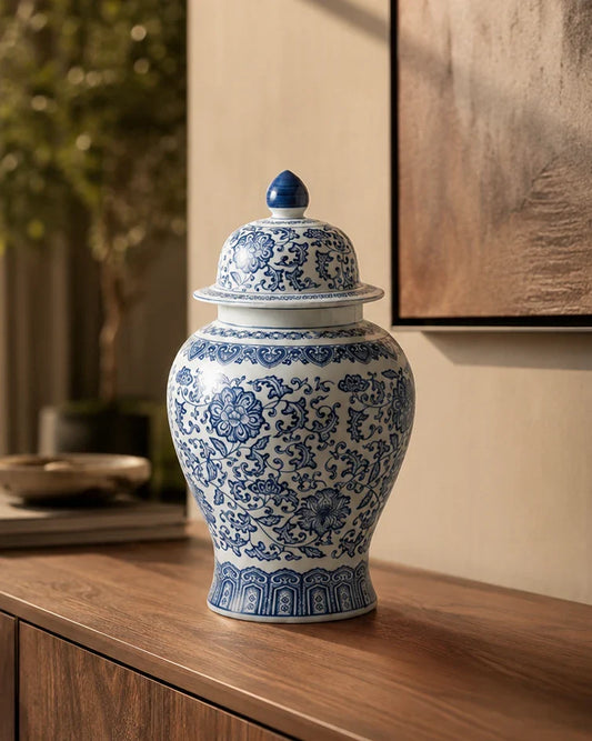 Classic Floral Motif Temple Jar