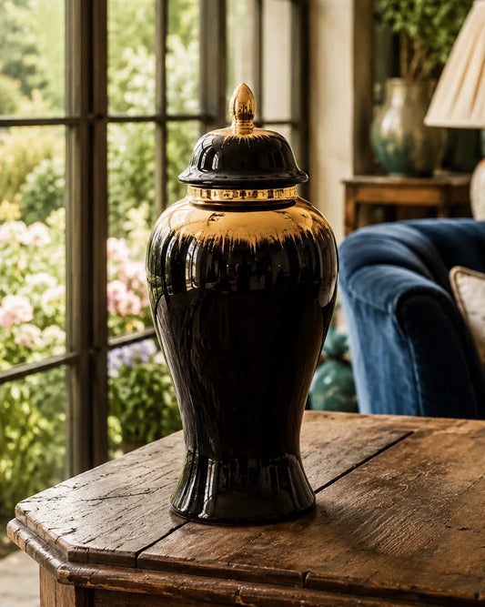 Royal Onyx Golden Rim Temple Jar - Small