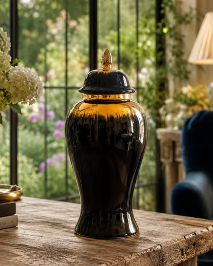 Royal Onyx Golden Rim Temple Jar - Small