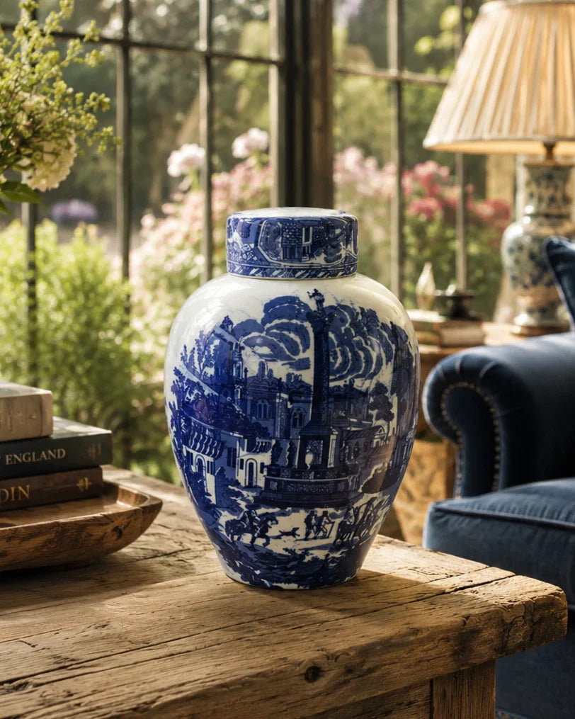 Classic Blue Landscape Decorative Jar