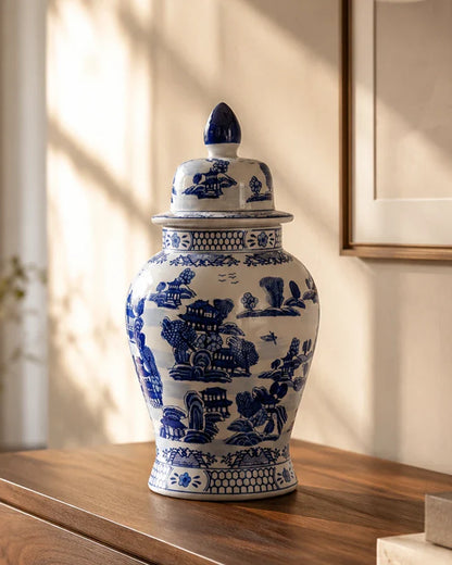 Blue Imperial Landscape Temple Jar - 62 Cm