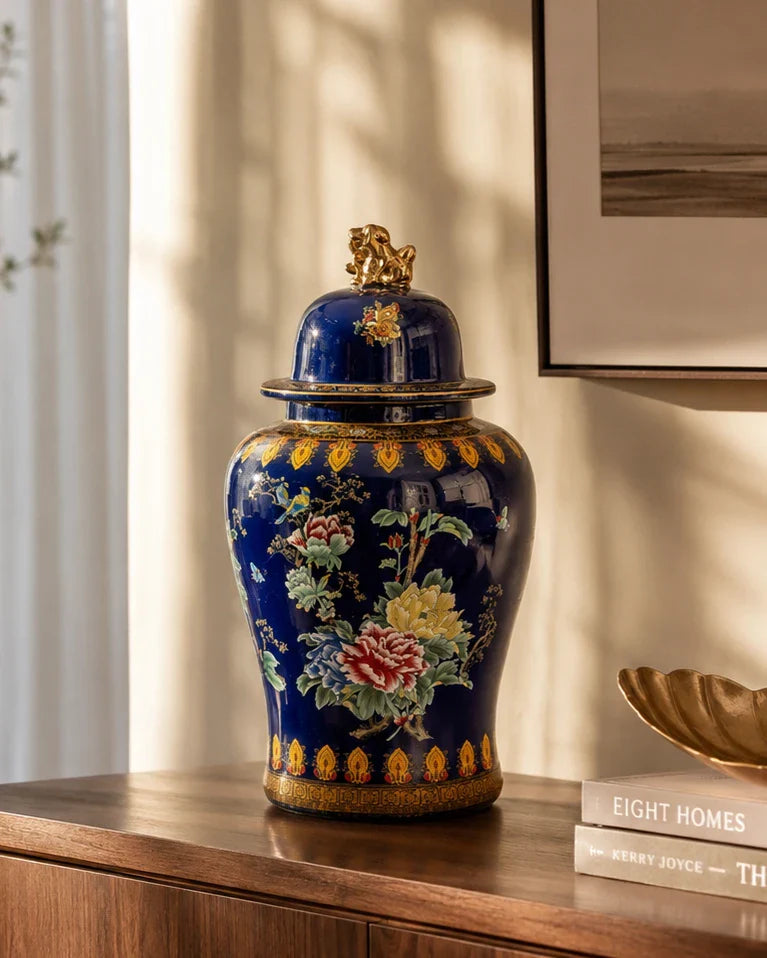 Midnight Regal Bloom Temple Jar - 64 cm