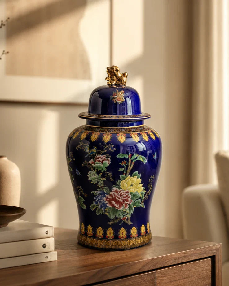 Midnight Regal Bloom Temple Jar - 64 cm