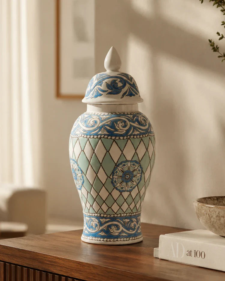 Aqua Harlequin Royal Temple Jar - 46 cm