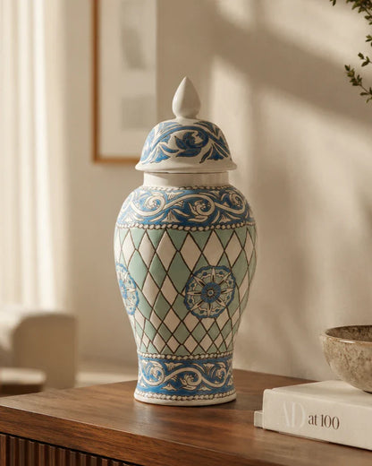 Aqua Harlequin Royal Temple Jar - 46 cm