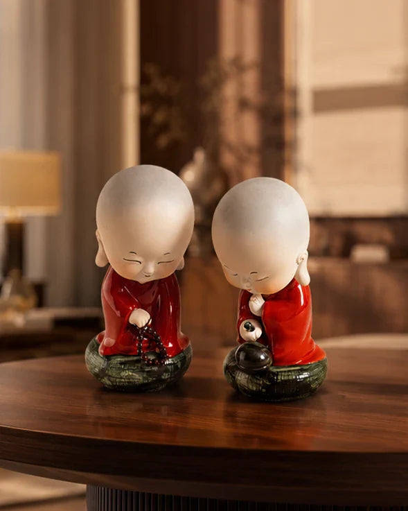 Peaceful Monk Prayer Decorative Figurines - Set Of 2