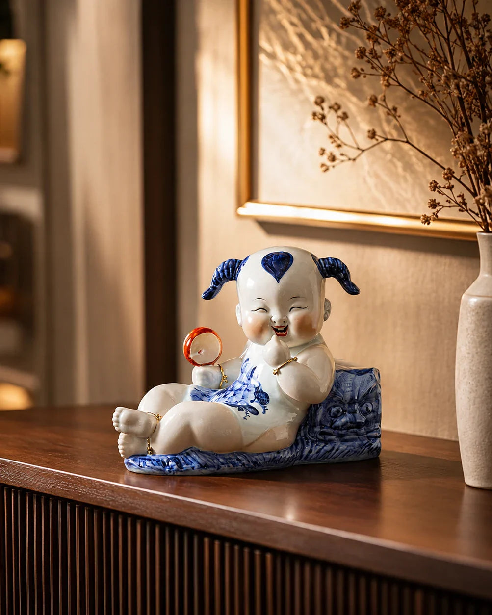 Playful Monk Drum Delight Figurine