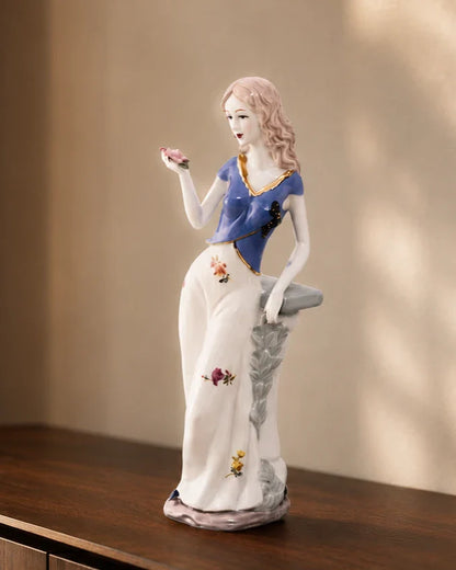 Graceful Lady With Blossoms - Fine Porcelain Figurine