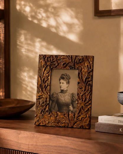 Antique Floral Carved Photo Frame