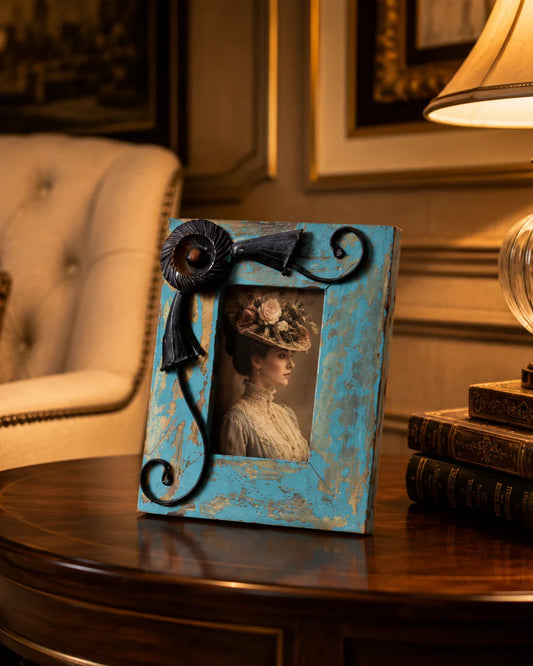 Turquoise Rustic Floral Accent Photo Frame