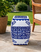 Blue & White Geometric Garden Stool