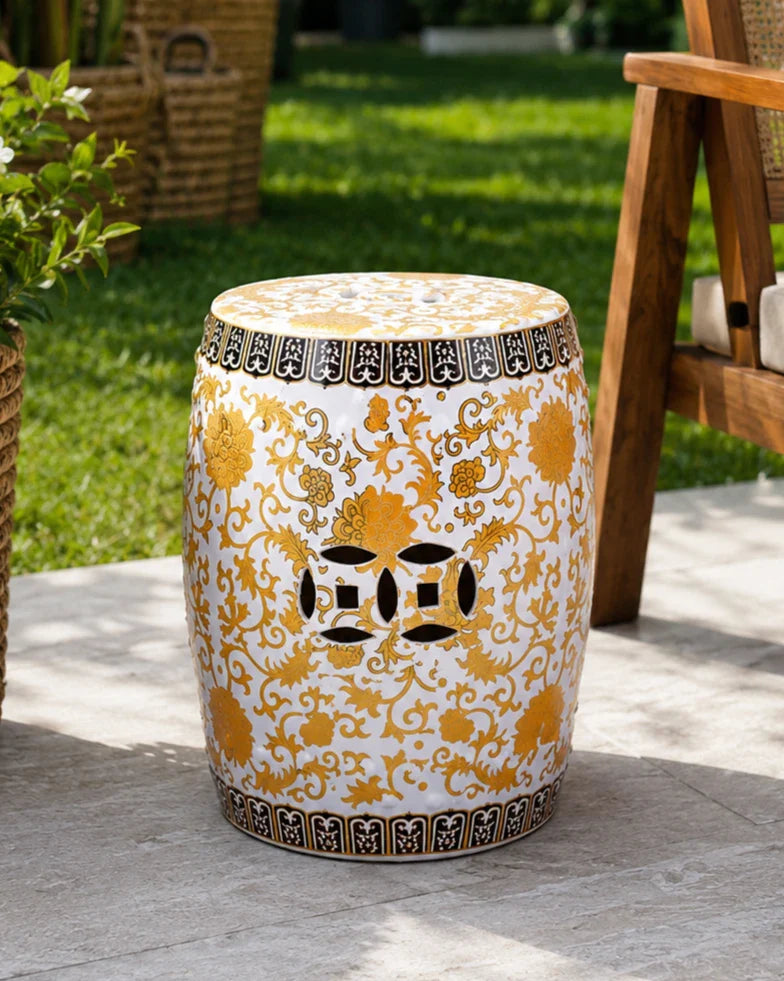 Royal Gold Floral Garden Stool