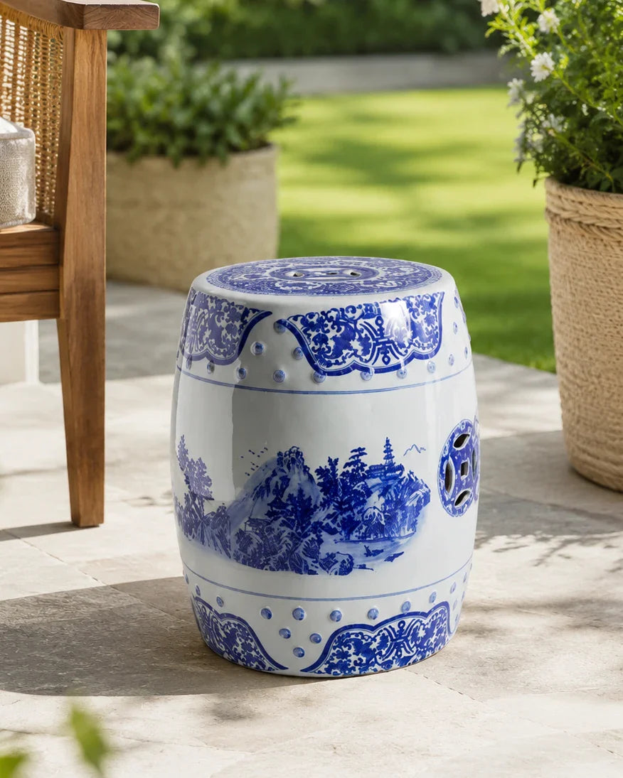 Scenic Landscape Ceramic Garden Stool