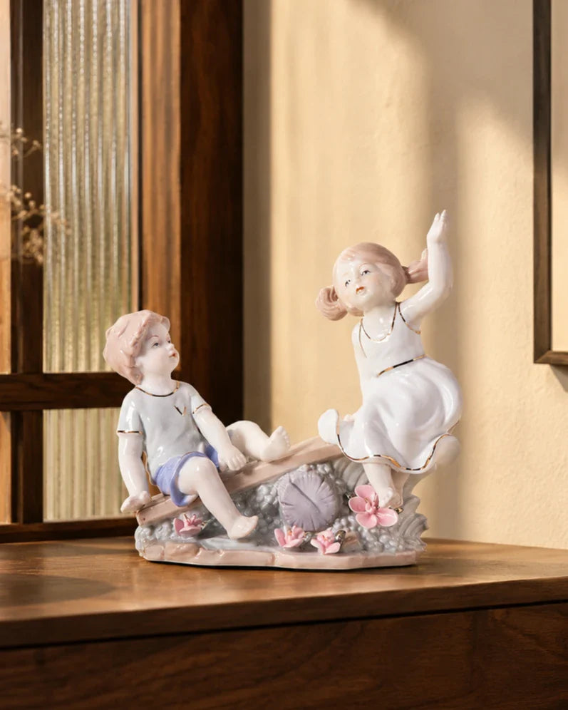 Play Seesaw - Fine Porcelain Figurine