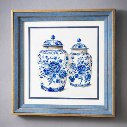 Blue & White Framed Wall art - 12"x12"
