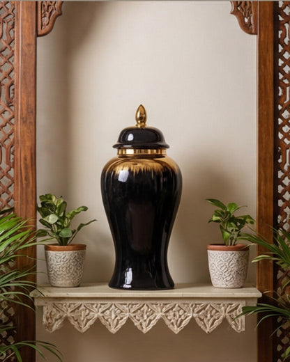 Royal Onyx Golden Rim Temple Jar - Small
