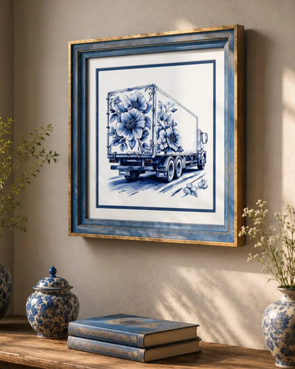Blue & White Framed Wall art - 12"x12"