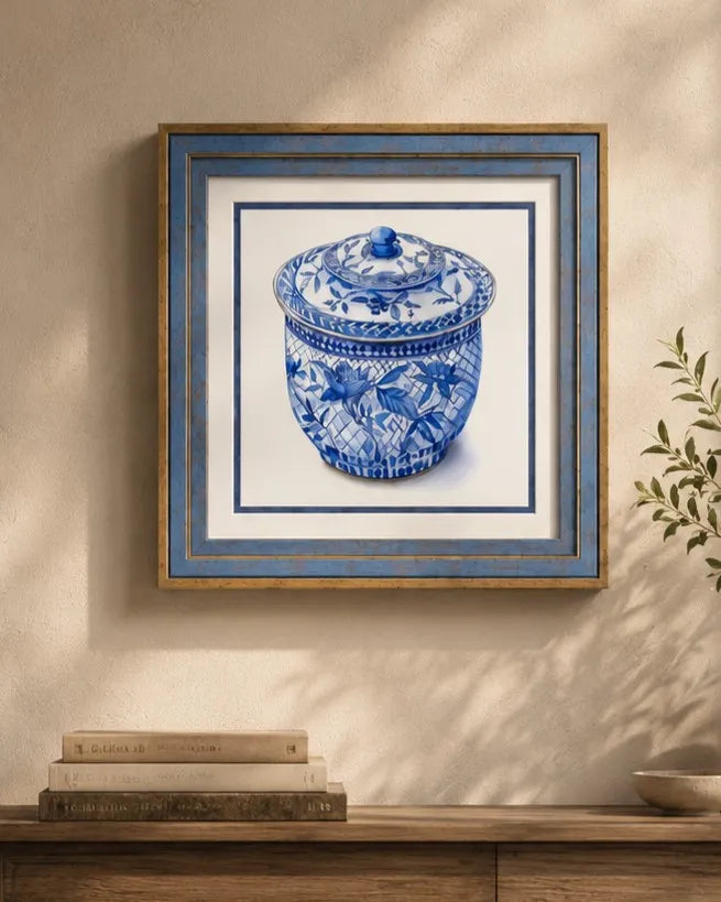 Blue & White Framed Wall art - 12"x12"